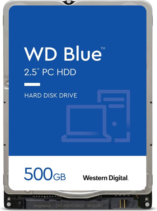 Produktbild WD Blue Mobile 500GB HDD 5400rpm SATA serial ATA 6Gb/s 128MB cache 6,4cm 2.5" RoHS compliant intern (0.50 TB, 2.5", SMR)