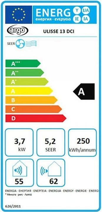 Label énergétique Argo Ulisse 13 DCI Eco WiFi (40 m², 13500 BTU/h)
