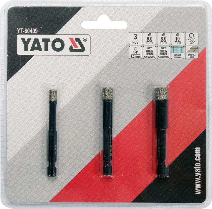 Actual product image Yato YT-60409 Tile cutter diamond drill bit 6, 8, 10 mm, hexagonal shank, wet-dry cutting (6, 8, 10 mm)