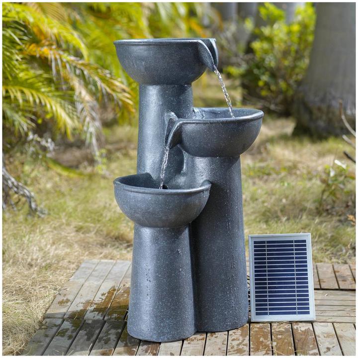 Produktbild Hillvert Solar Gartenbrunnen Solarbrunnen Zierbrunnen Wasserspiel 3 Schalen auf Säulen LED