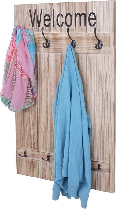 Image du produit Mendler Portemanteau mural Welcome, shabby look vintage, 91x60cm - marron naturel