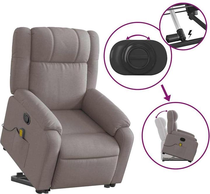 Produktbild VidaXL Massagesessel Aufstehhilfe Fernsehsessel Relaxsessel Sessel Taupe Stoff