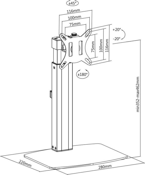 Image du produit Support de bureau pour écran, 1 écran jusqu'à 32ö, avec vérin à gaz (Pied de sol, 32")