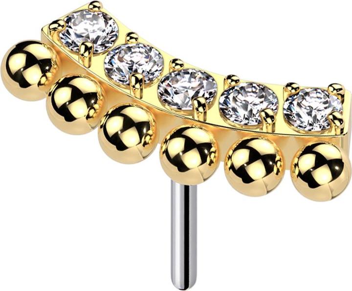 Star Piercing Threadless Balken gebogen vergoldet sieben Kugeln Kristalle silber (ohne Messing, Titan G23)