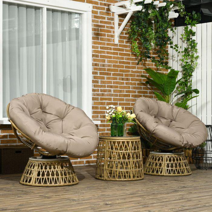 Immagine prodotto Swisshandel24 Gartenmöbel-Set 3-tlg., Bistro-Set inkl. Couchtisch, 2 Stühle, Gartensitzgruppe mit Kissen, Gartenga (45 cm)