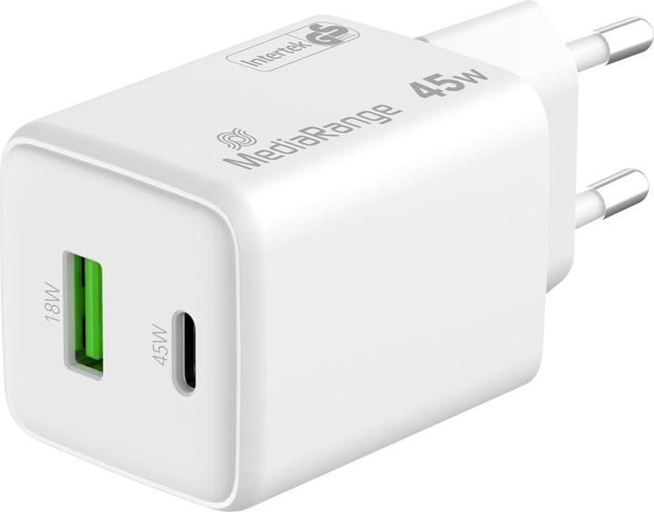 Actual product image MediaRange Charger 43W 2-port 1x USB-A/1x USB-C GaN, white (45 W)
