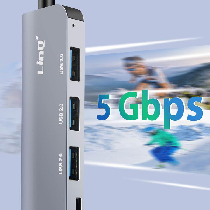 Actual product image LinQ IT7948 8-in-1 USB hub (USB-A, USB-C, 8 Ports)