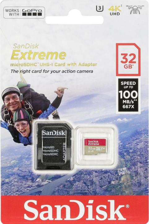 Immagine prodotto SanDisk microSDHC Azione SC 32GB Extr.100MB A1 (32 GB, microSDHC, U3, UHS-I)