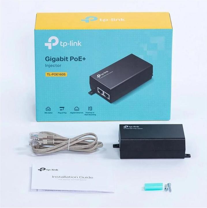 Immagine prodotto TP-Link Adattatore iniettore PoE+ TL-POE160S Porte LAN Ethernet (RJ-45) 1x10 (802,3at (PoE+), 802.3af (PoE), 30 W)