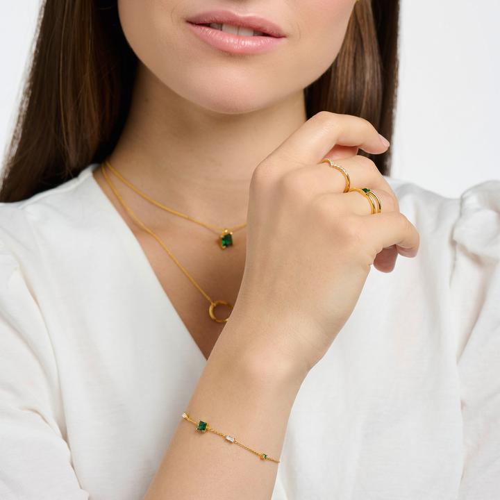 Image du produit Thomas Sabo Bracelet avec pierres vertes et blanches or (19 cm, Argent 925, argent sterling orné 925 plaqué or)