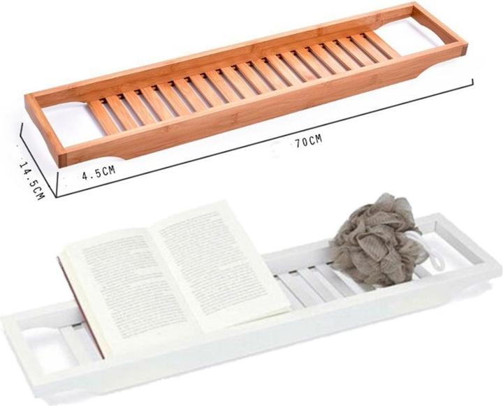 Produktbild König Design 70cm Badewannenablage aus Bambus Badewannenbrett Regal rutschfeste Oberfläche