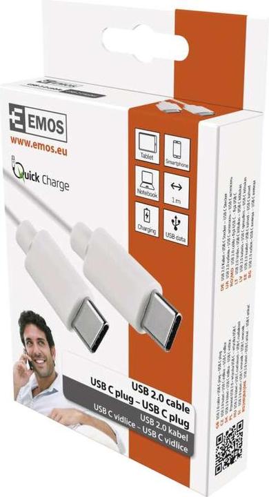 Actual product image Emos USB cable 2.0 C male - USB 2.0 C male 1m, white (1 m, USB 2.0)