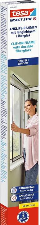 Produktbild tesa CLIP-ON Insektenschutz mit Anklipsrahmen für Fenster, zuschneidbarer Rahmen, ohne Bohren (100 x 120 cm)