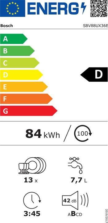 Energie-Label Bosch Hausgeräte Einbaugeschirrspüler SBV88UX36E A+++