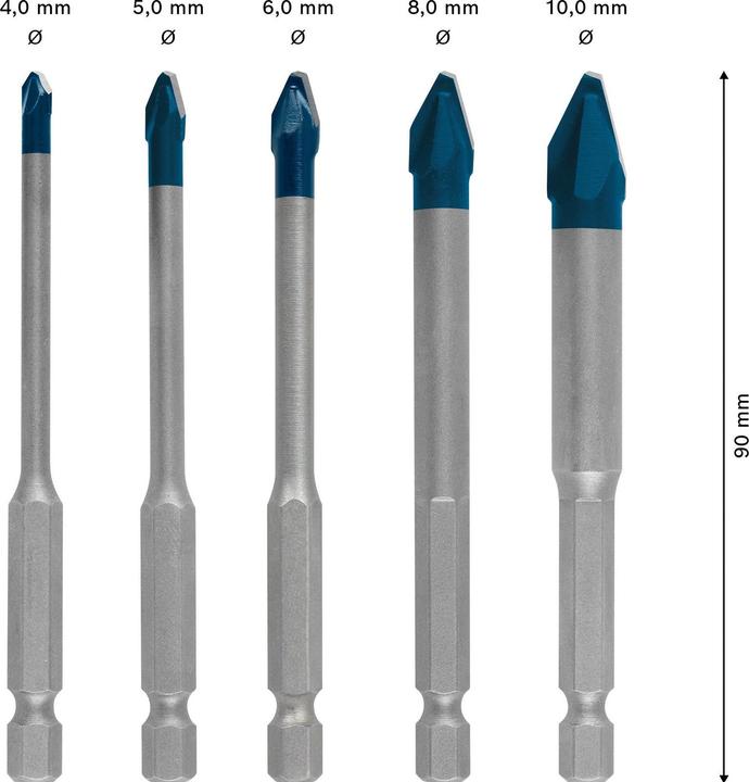 Produktbild Bosch Professional Zubehör EXPERT HEX-9 HardCeramic Bohrer-Set, 4/5/6/8/10 mm, 5-tlg. (5 mm, 4 mm, 6 mm, 8 mm, 10 mm)