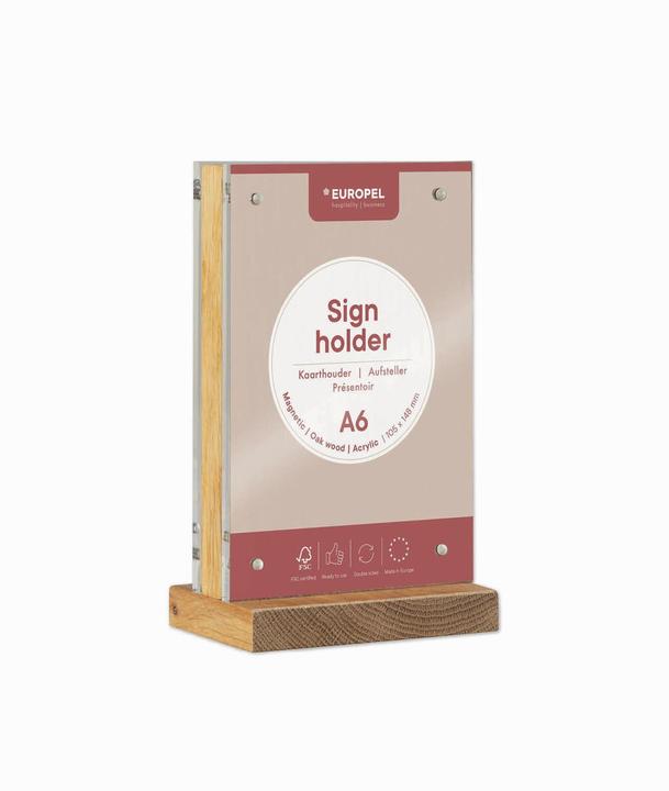 Produktbild Europel Tischaufsteller Deluxe, DIN A6 hoch, Holzsockel (A6)