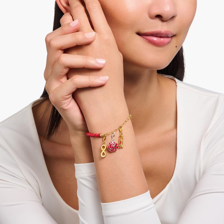 Produktbild Thomas Sabo Member Charm-Armband rote Beads und Gliederelemente vergoldet (17 cm, 925er Silber, Emaille)