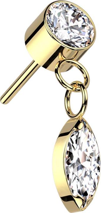 Immagine prodotto Star Piercing Cilindro senza fili in argento placcato oro con ciondolo ovale in cristallo argento (senza ottone, Titanio G23)