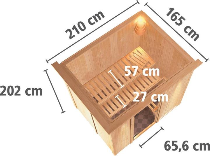 Actual product image Karibu Sauna Benin front entry, wreath (Plug & Play 3.6 KW external control)