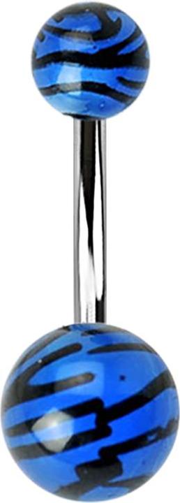 Produktbild Star Piercing Banane mit zwei Kugeln im Tigermuster blau (Chirurgenstahl 316L, Acryl, ohne Messing)