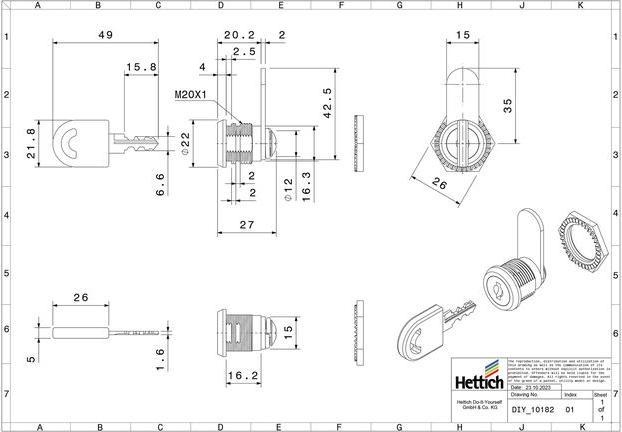 Image du produit Hettich Zylinderhebelschloss, vernickelt