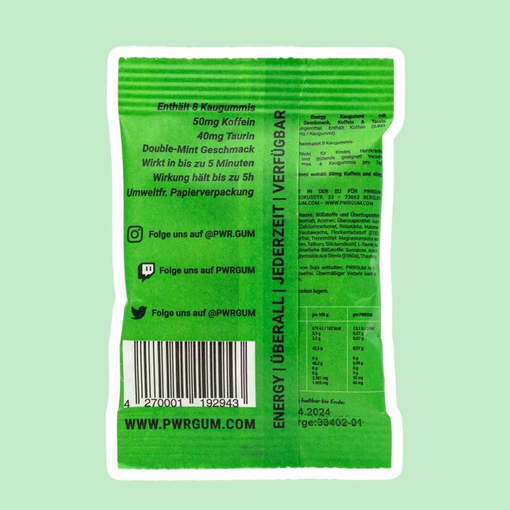 Nährwerte und Zutaten Pwrgum Kaugummi 10 er Pack mit (0.70 Stk., 120 g)