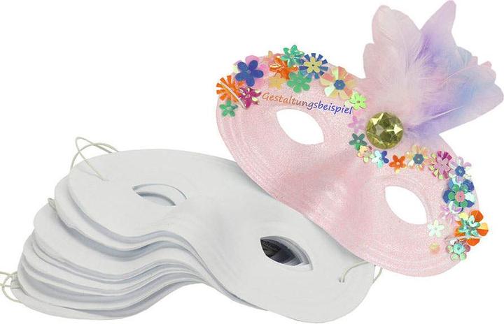 Produktbild trendmarkt24 Kinder Halbmasken 12 Stück aus Kunststoff 16x9 cm weisse Gesichtsmaske mit Gummizug Faschingsmaske