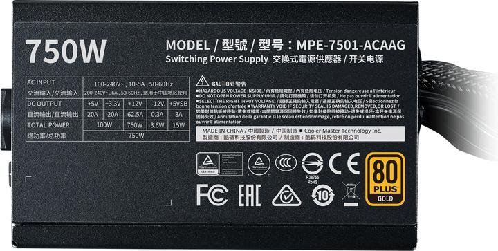 Produktbild Cooler Master MWE 750W 80+ Gold V2 Netzteil 24-pin ATX ATX Schwarz (750 W)