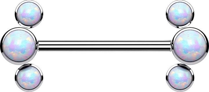 Produktbild Star Piercing Threadless Barbell silber front drei Opale weiss (ohne Messing, Titan G23)