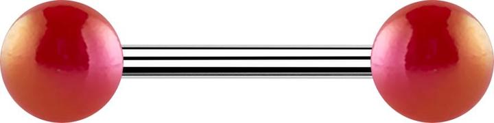 Star Piercing Barbell silber mit zwei Kugeln metallbeschichtet rot (ohne Messing, Acryl, Chirurgenstahl 316L)