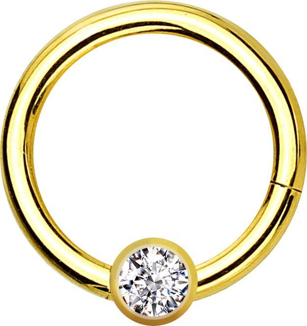 Star Piercing Micro Segmentring klappbar vergoldet mit Kugel Kristall silber (Chirurgenstahl 316L)