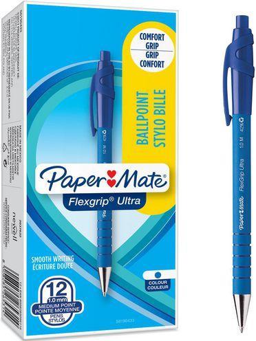 Actual product image Paper Mate Flexgrip Ultra Clip-on Retractable Ballpoint Pen Medium 12 Pieces (Blue, Grey, 12 x)