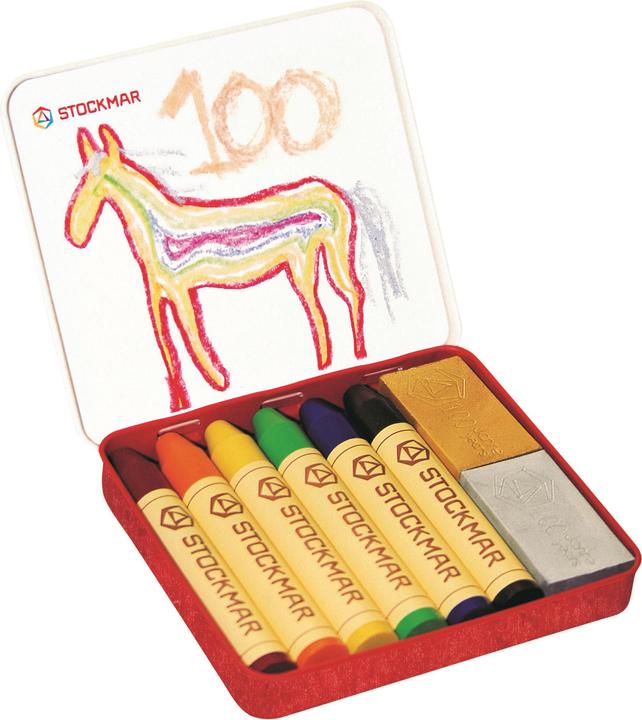 Stockmar Pastelli a cera - Edizione Anniversario Arcobaleno con 6 matite colorate e 2 blocchetti o (Multicolore, 6 x)