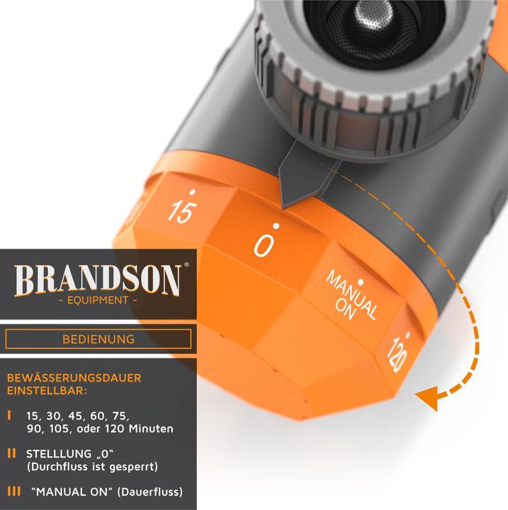 Immagine prodotto Brandson Controllo dell'irrigazione, timer di irrigazione, timer dell'acqua, automatico, timer 15 - 120 min. (Timer acqua, Valvola di irrigazione)