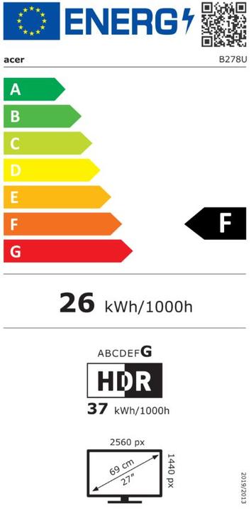 Energie-Label Acer TFT Vero B278Kbemiqprcuzx 69cm 27"/3840x2160/HDMI/DP/USB Hub/USB-C (3840 x 2160 Pixel, 27")