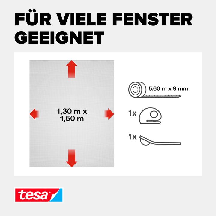 Produktbild tesa 2x Insektenschutz COMFORT für Fenster, mit Klettband, selbstklebend, ohne Bohren (130 x 150 cm)
