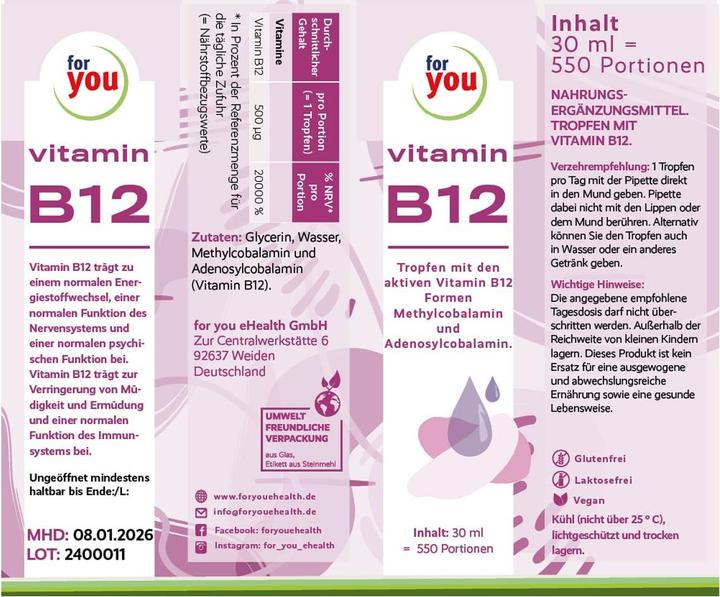 Produktbild For You Vitamin B12 flüssig (1 Stück, Flüssigkeit)