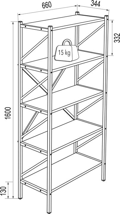 Image du produit VCM Bois Métal Rangement Étagère sur pied Bibliothèque Déco Livres Étagère sur pied Insasi 5 (66 x 34 x 160 cm)