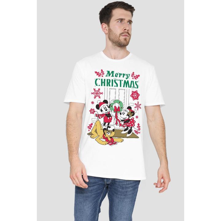 Actual product image Disney Mens Mickey & Minnie Mouse Wreath Christmas T-Shirt (S)