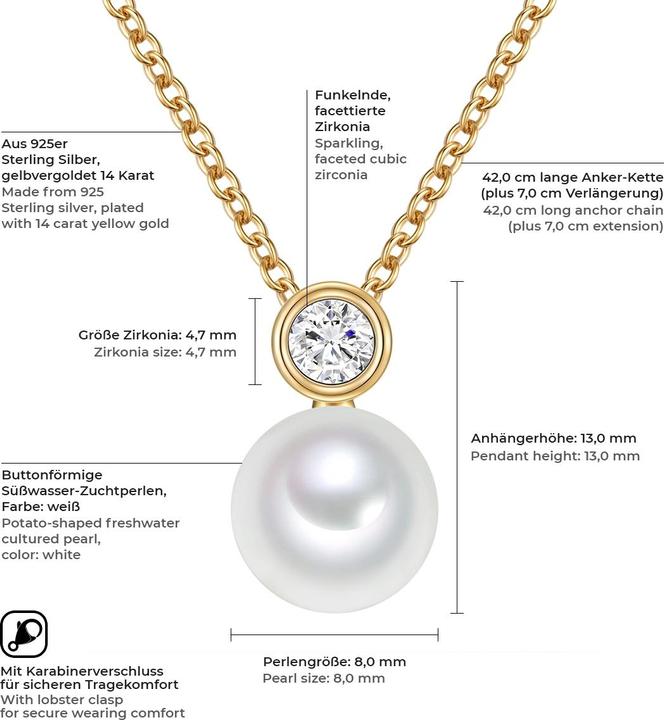 Actual product image Valero Pearls Silver necklace - 11334 (Sterling silver 100%, 42 - 49 cm)