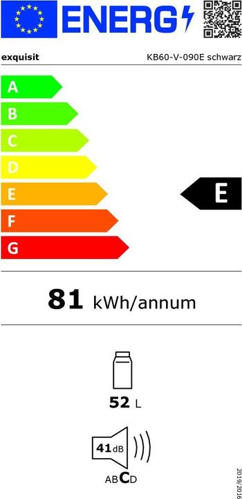 Label énergétique Exquisit KB60-V-090E noirPV (52 l)