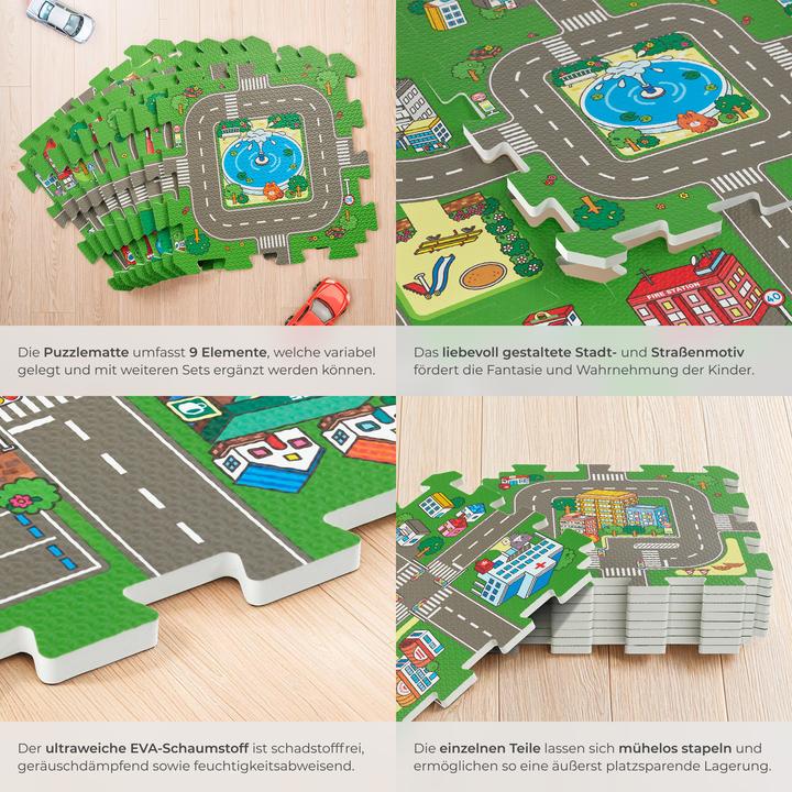 Image du produit tectake tapis de puzzle MyCity, ville et rues, 9 pièces, antidérapant