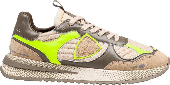 Actual product image Philippe Model olympique sneakers in leather and fabric color military green and yellow (42)