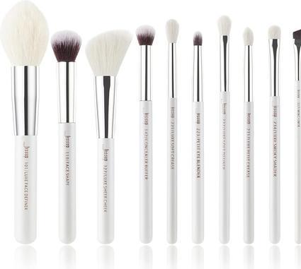 NoName Basic Makeup Pinsel Set 10pcs Weiss/Silber Natürliche Pinsel Kit für Blush Eyeshadow Contour B (Set)