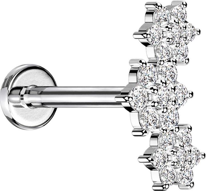 Actual product image Star Piercing Micro labret inner thread silver three flowers crystals silver (Brass surgical steel 316L, Titanium G23)