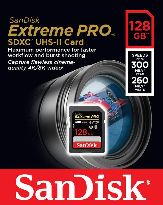 Produktbild SanDisk Extreme Pro (128 GB, SDXC, U3, UHS-II)