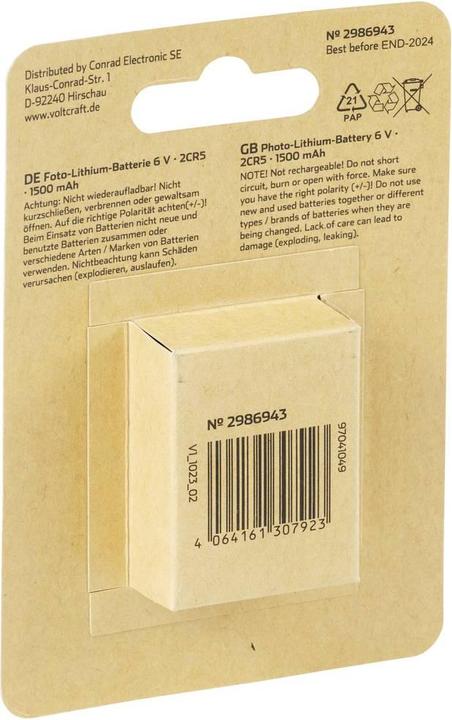 Actual product image Voltcraft Photo battery 2CR5 Lithium 1500 mAh 6 V 1 pc. (1 pcs., 2CR5, 1500 mAh)