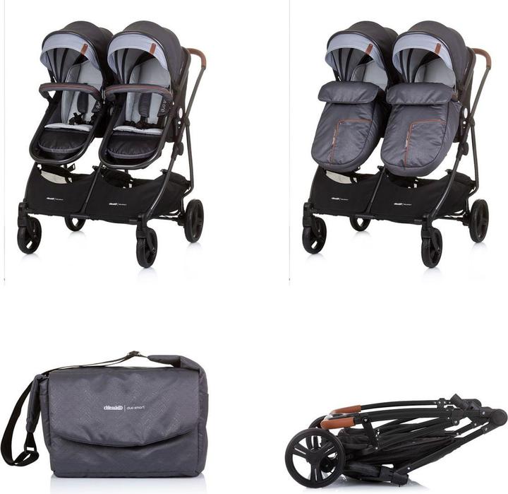 Produktbild Chipolino Kombikinderwagen für Zwillinge, Babys unterschiedlichen Alters - Duo Smart Silver Grey