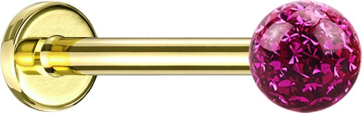 Actual product image Star Piercing Micro labret gold-plated with crystal ball fuchsia epoxy protective layer (without brass, Titanium G23)