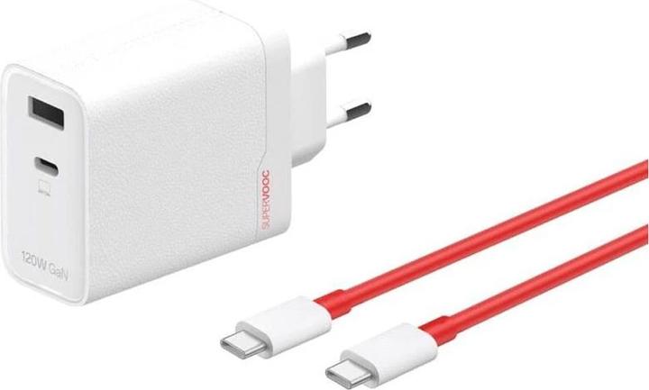 OnePlus 120W Dual Ports SuperVooc Adapter + Cable (Type-C + Type-A) - White (120 W)